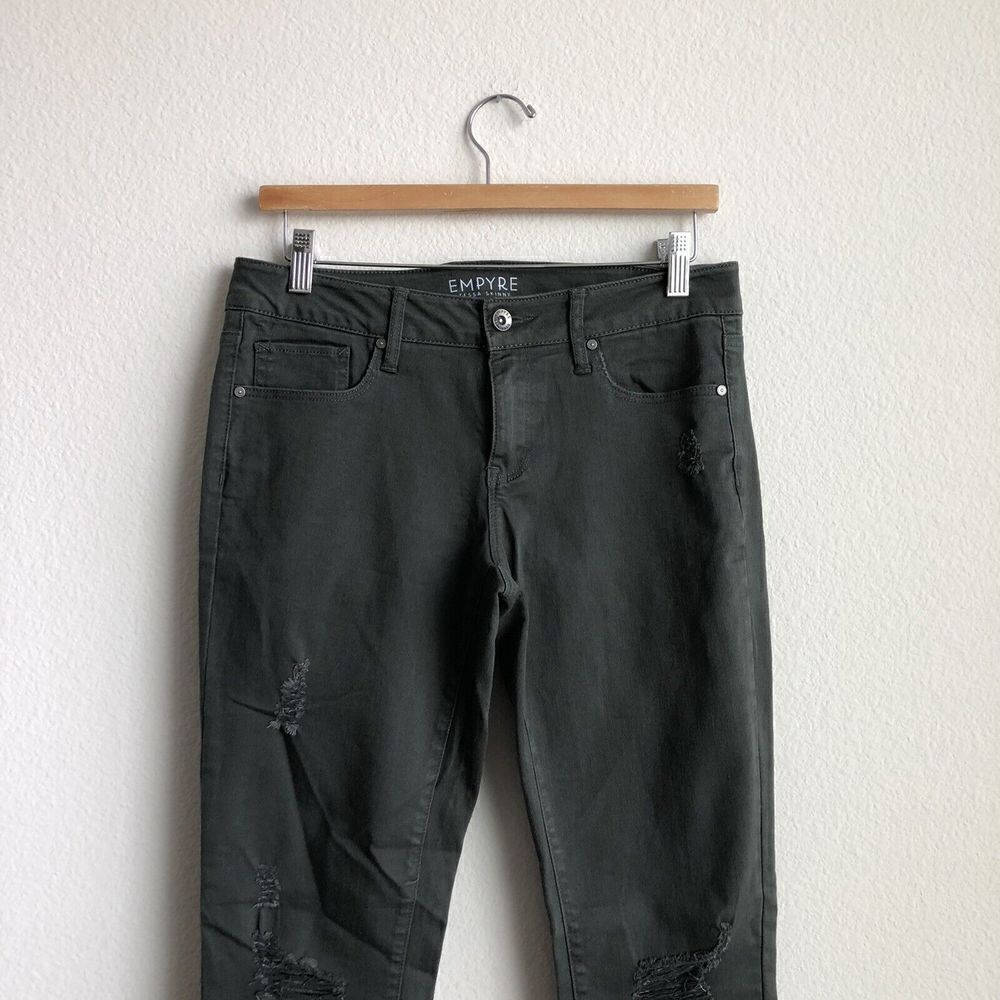Empyre Tessa Skinny Jeans Women's Size 7 Olive Green Distressed with Stretch - Picture 2 of 11